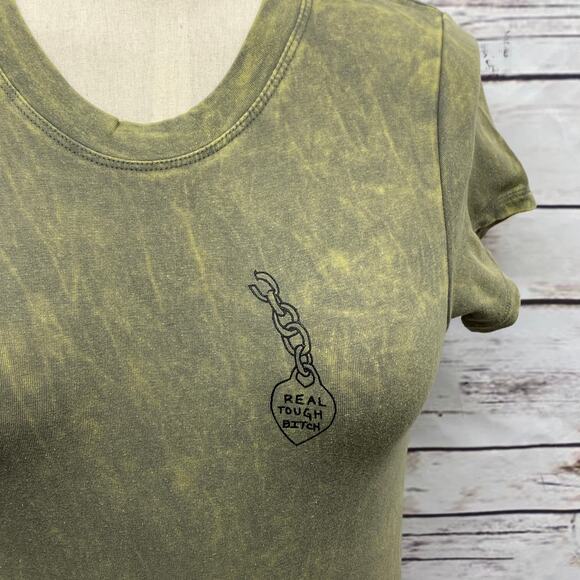 RTB Real Tough Babe Green Acid Washed Biker Babe Shirt Woman's Size Medium M - Picture 5 of 10